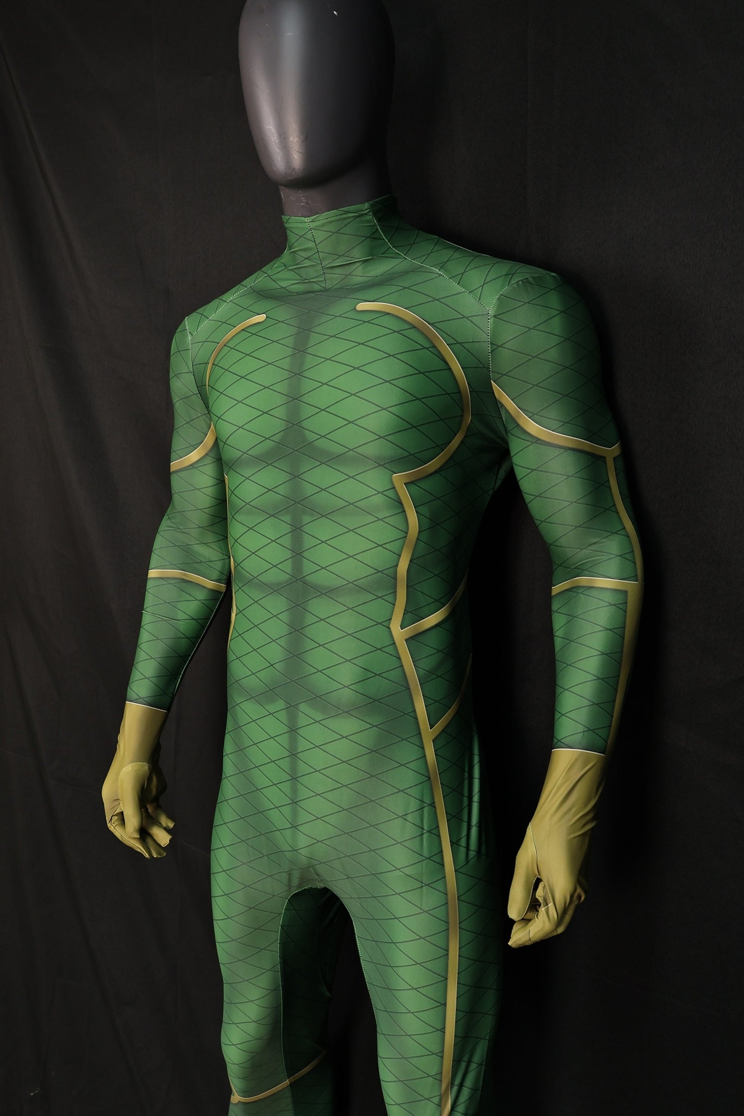 Mysterio Metallic Green Illusionist Attire Gold Trimmed Men Apparel