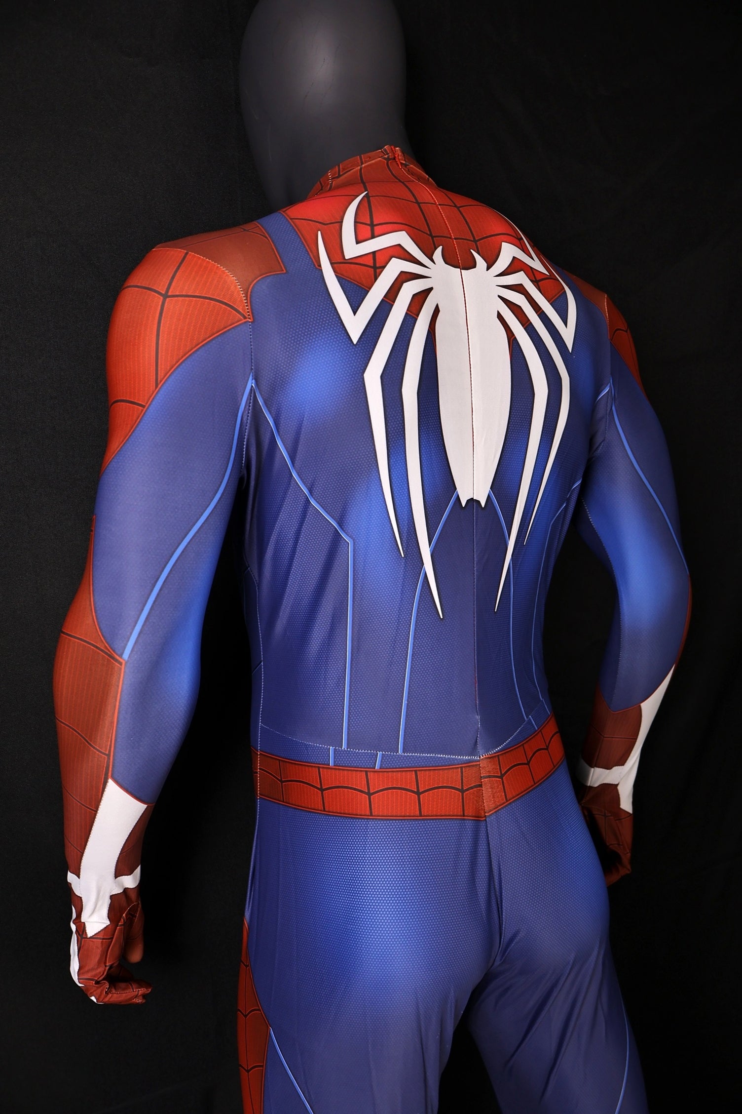 Men PS4 Spiderman Huge White Spider Royal Blue Cosplay Jumpsuit