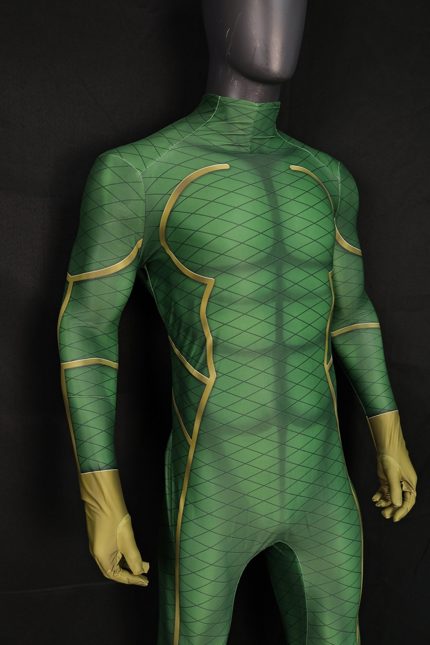 Mysterio Metallic Green Illusionist Attire Gold Trimmed Men Apparel