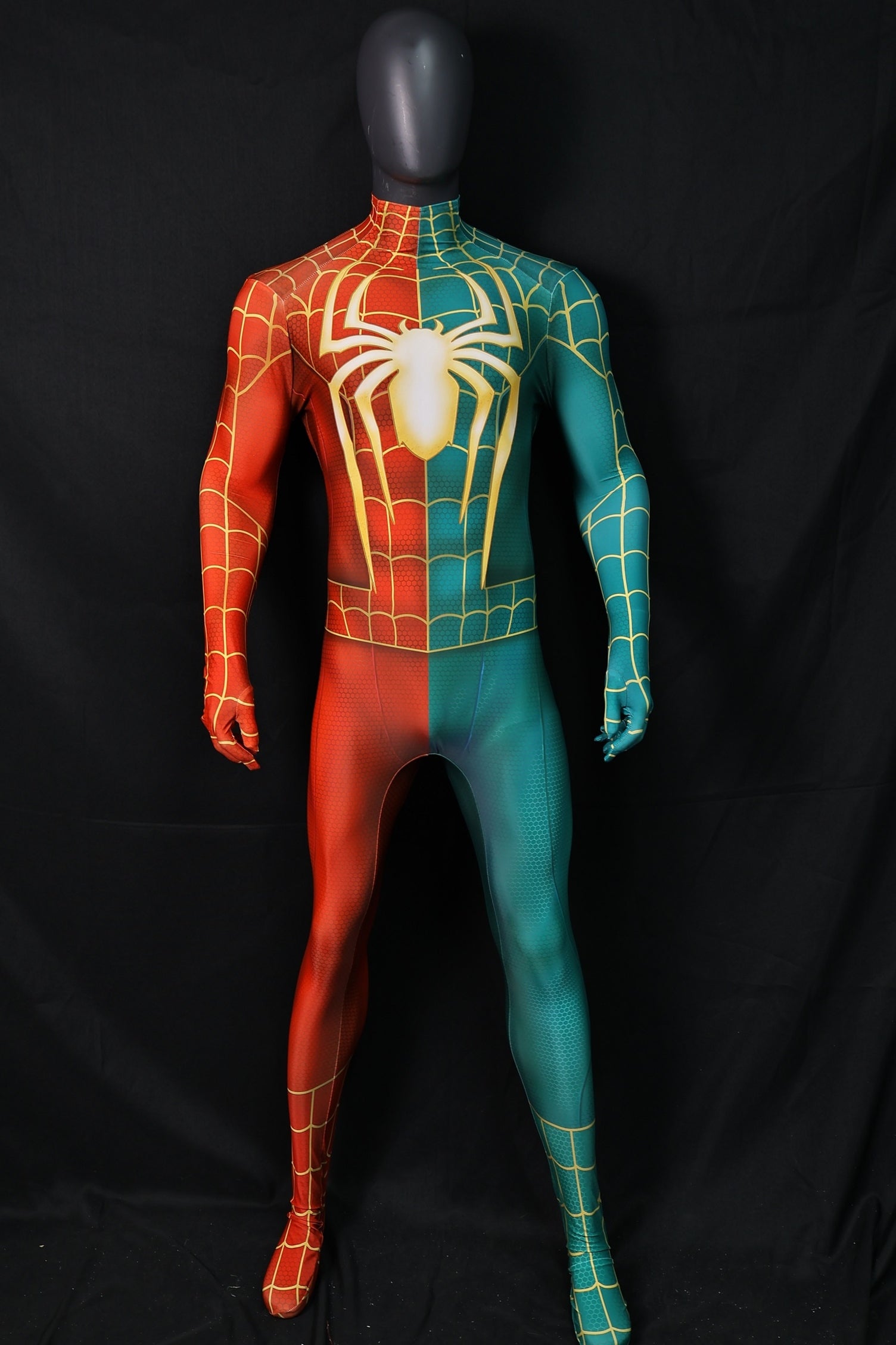 Christmas Spider-Man Red Green Spandex Bodysuit Gold Spider Men Kids Costume