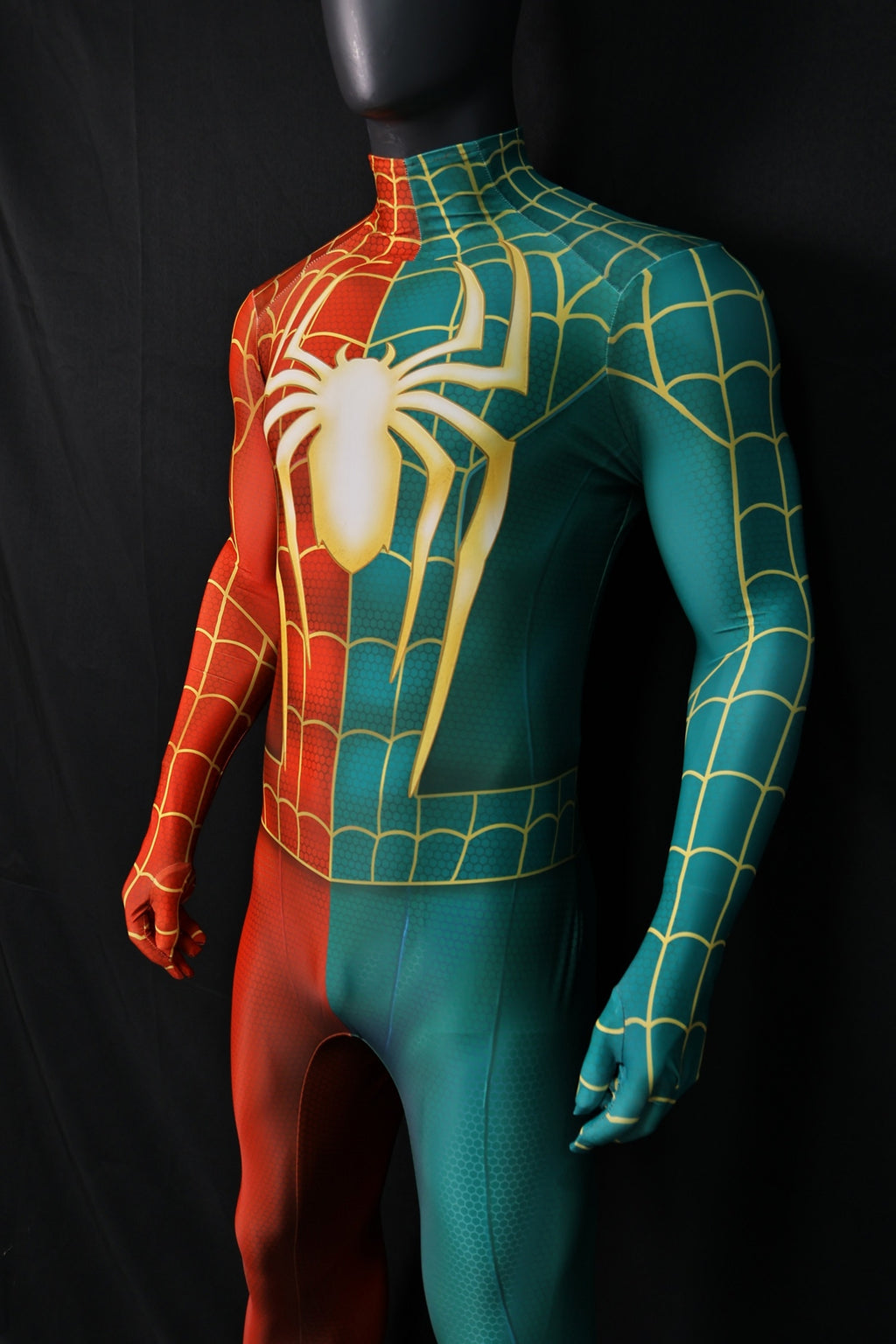 Christmas Spider-Man Red Green Spandex Bodysuit Gold Spider Men Kids Costume