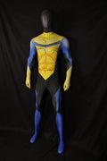 Invincible Yellow Blue Shaded Muscle Comic Hero Pattern Male Bodysuit