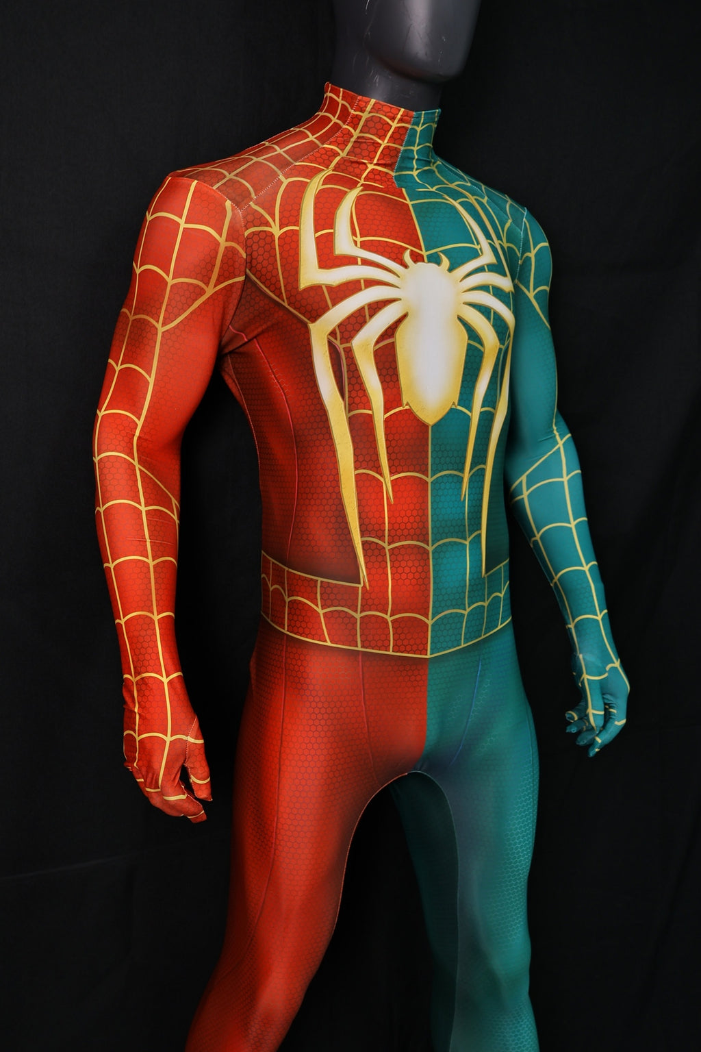 Christmas Spider-Man Red Green Spandex Bodysuit Gold Spider Men Kids Costume