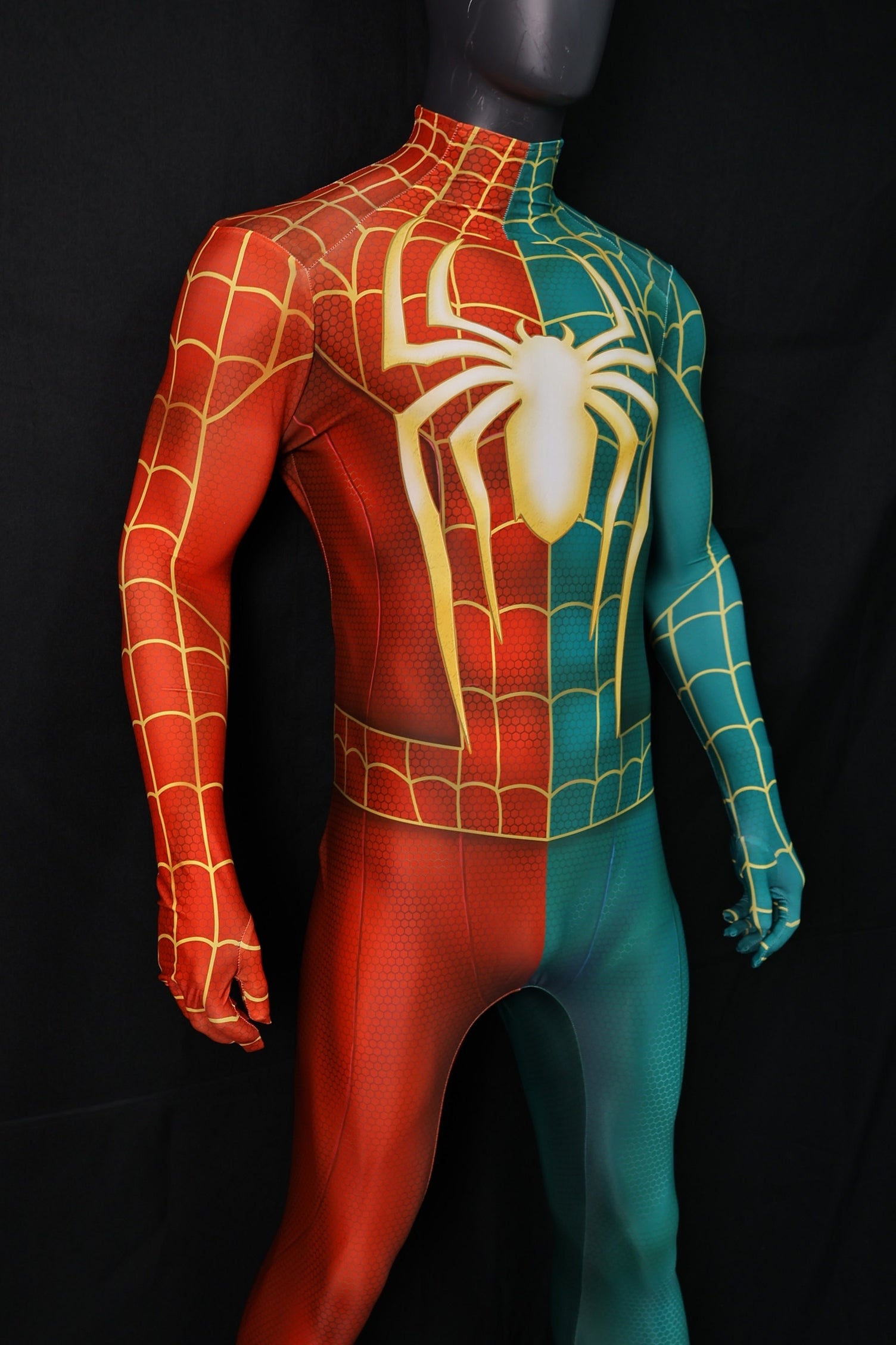 Christmas Spider-Man Red Green Spandex Bodysuit Gold Spider Men Kids Costume