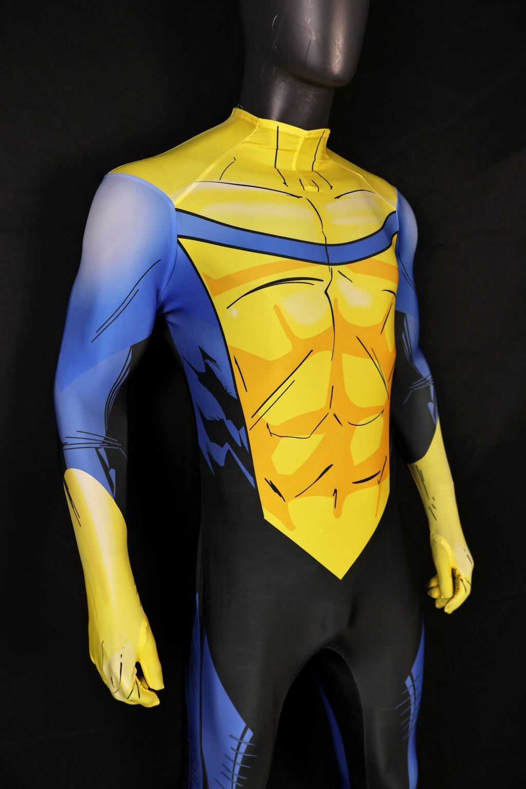 Invincible Yellow Blue Shaded Muscle Comic Hero Pattern Male Bodysuit