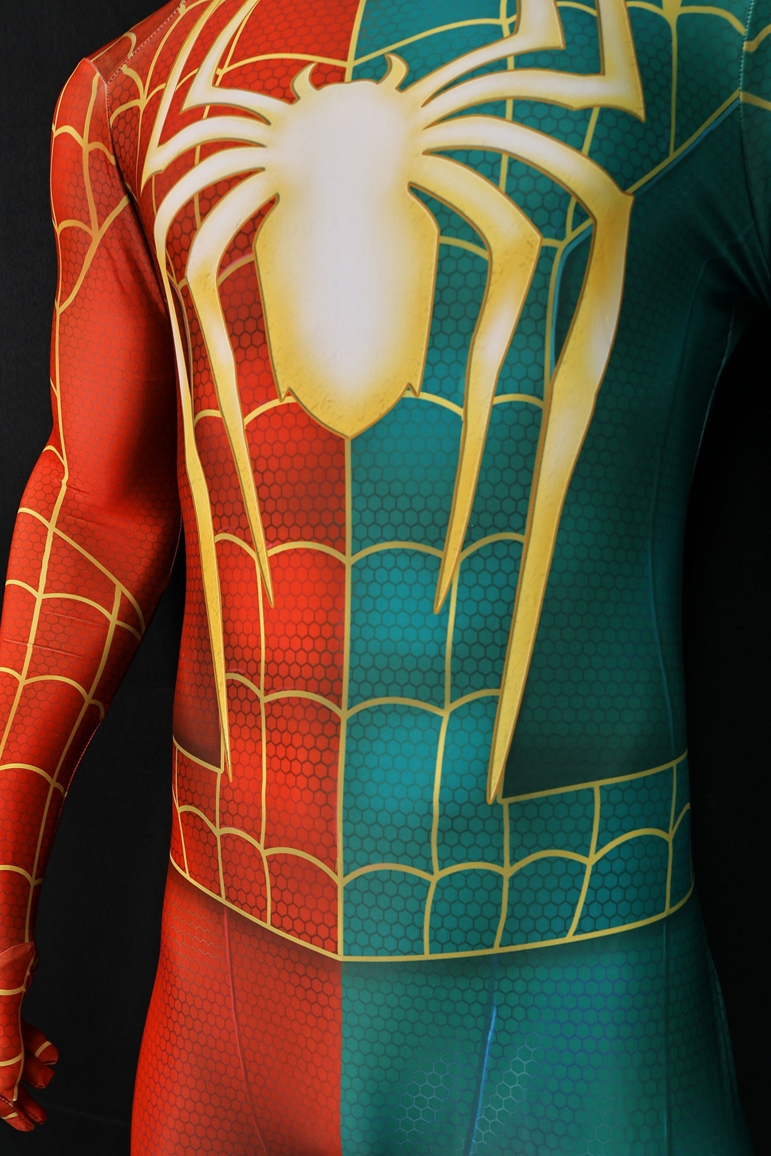 Christmas Spider-Man Red Green Spandex Bodysuit Gold Spider Men Kids Costume