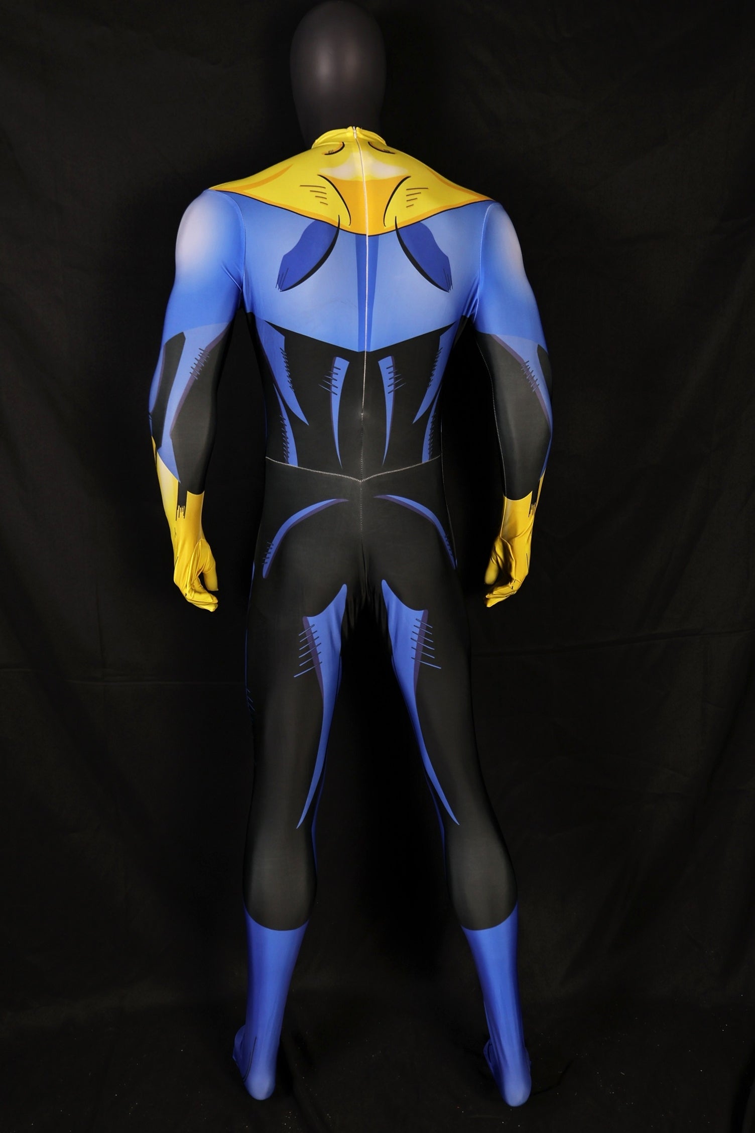 Invincible Yellow Blue Shaded Muscle Comic Hero Pattern Male Bodysuit
