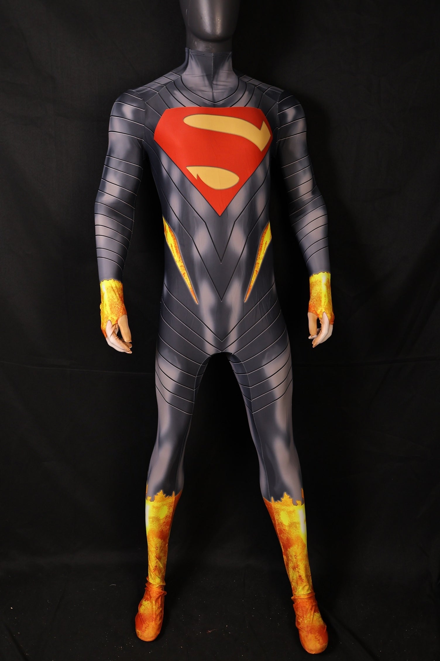 Men Absolute Superman Bold S Shield Charcoal Gray Cosplay Jumpsuit