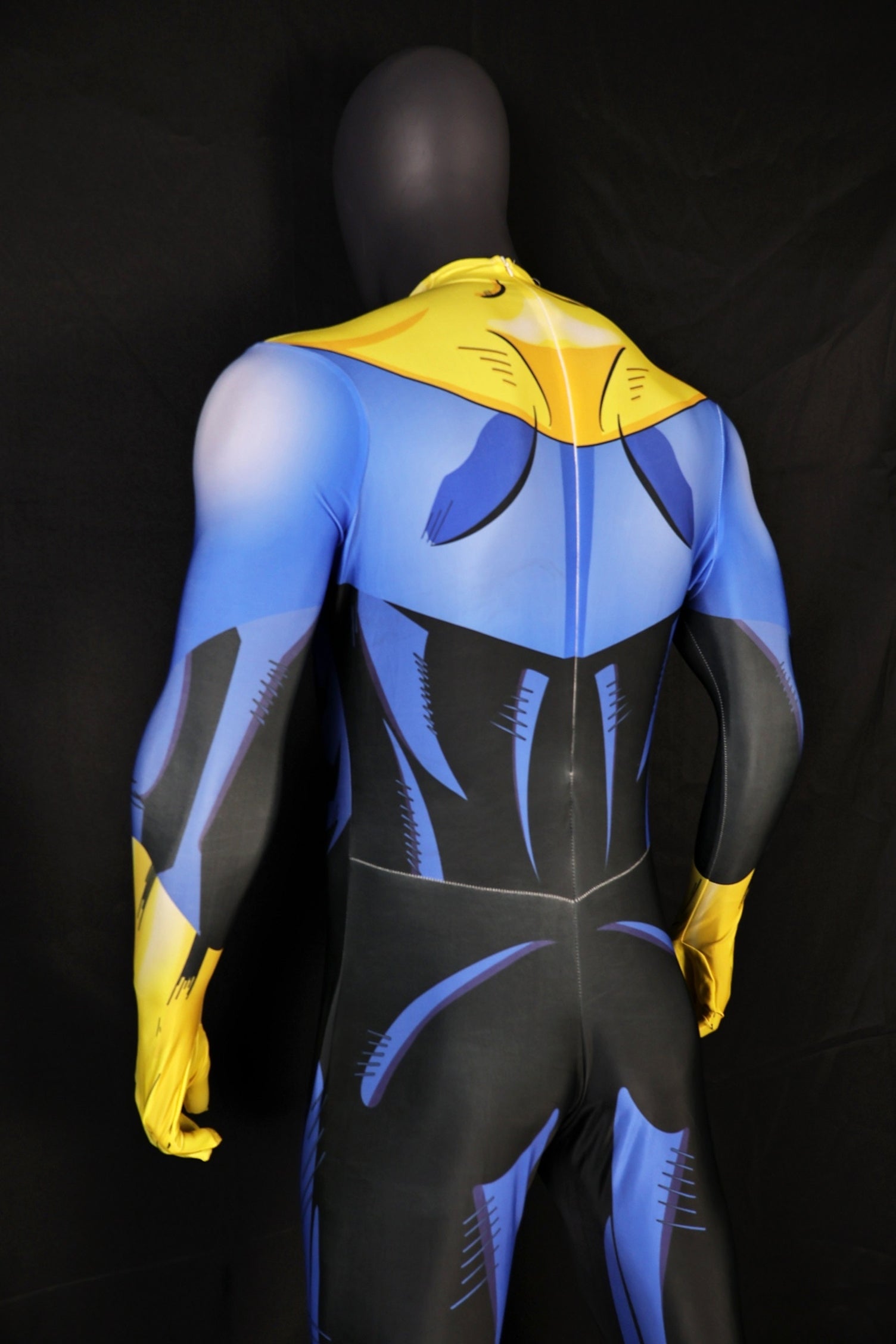 Invincible Yellow Blue Shaded Muscle Comic Hero Pattern Male Bodysuit