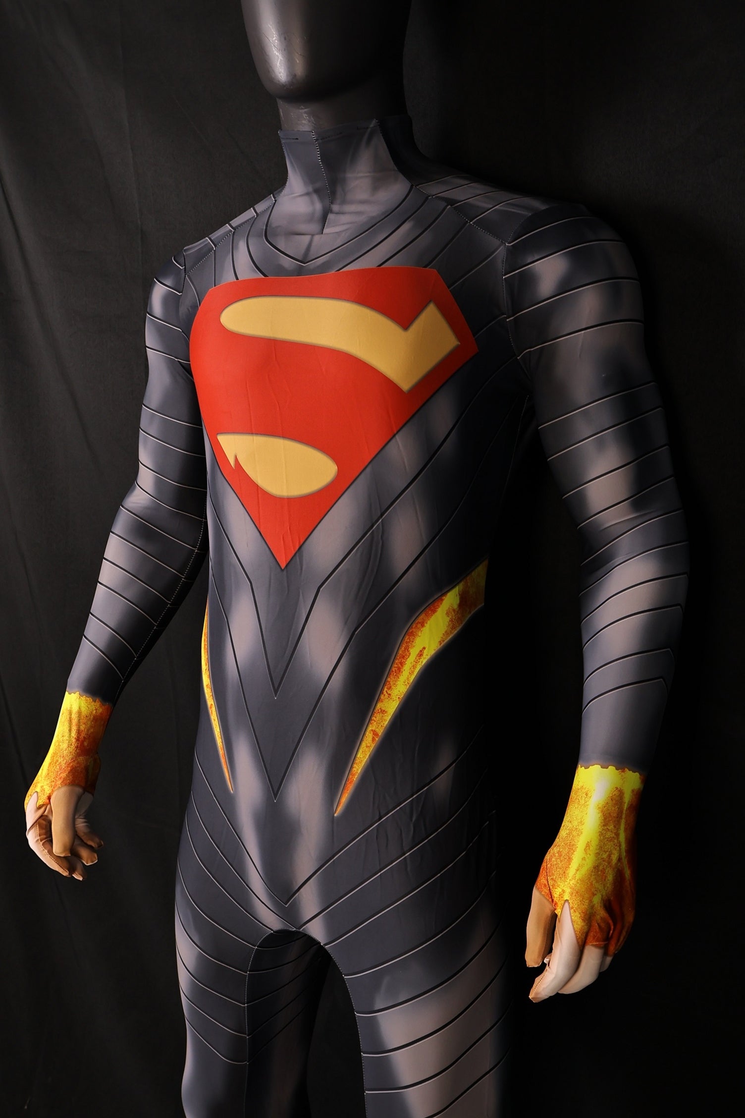 Men Absolute Superman Bold S Shield Charcoal Gray Cosplay Jumpsuit