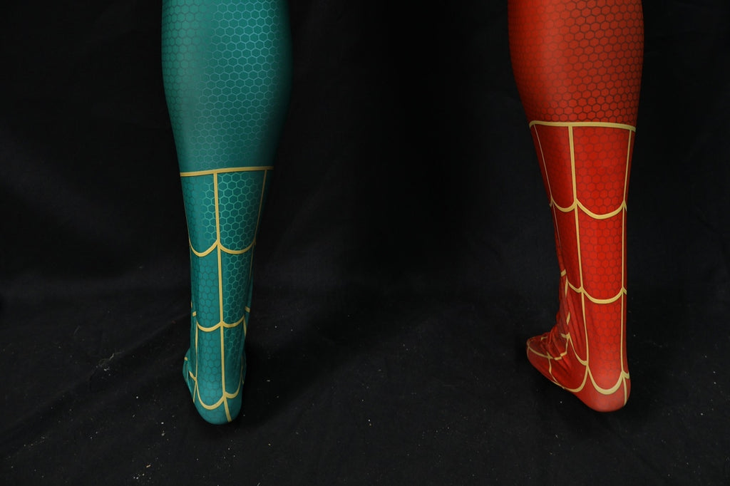 Christmas Spider-Man Red Green Spandex Bodysuit Gold Spider Men Kids Costume