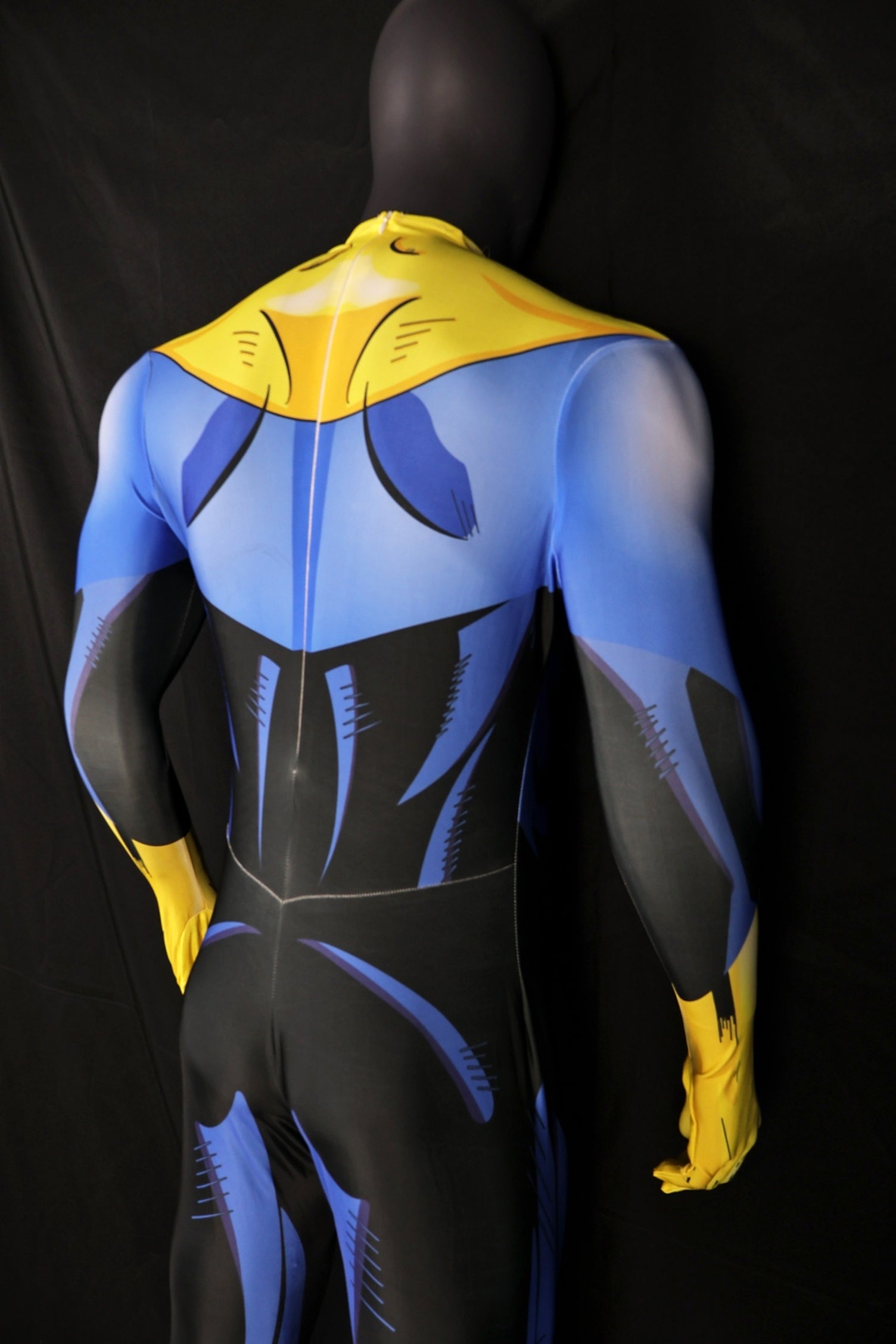 Invincible Yellow Blue Shaded Muscle Comic Hero Pattern Male Bodysuit