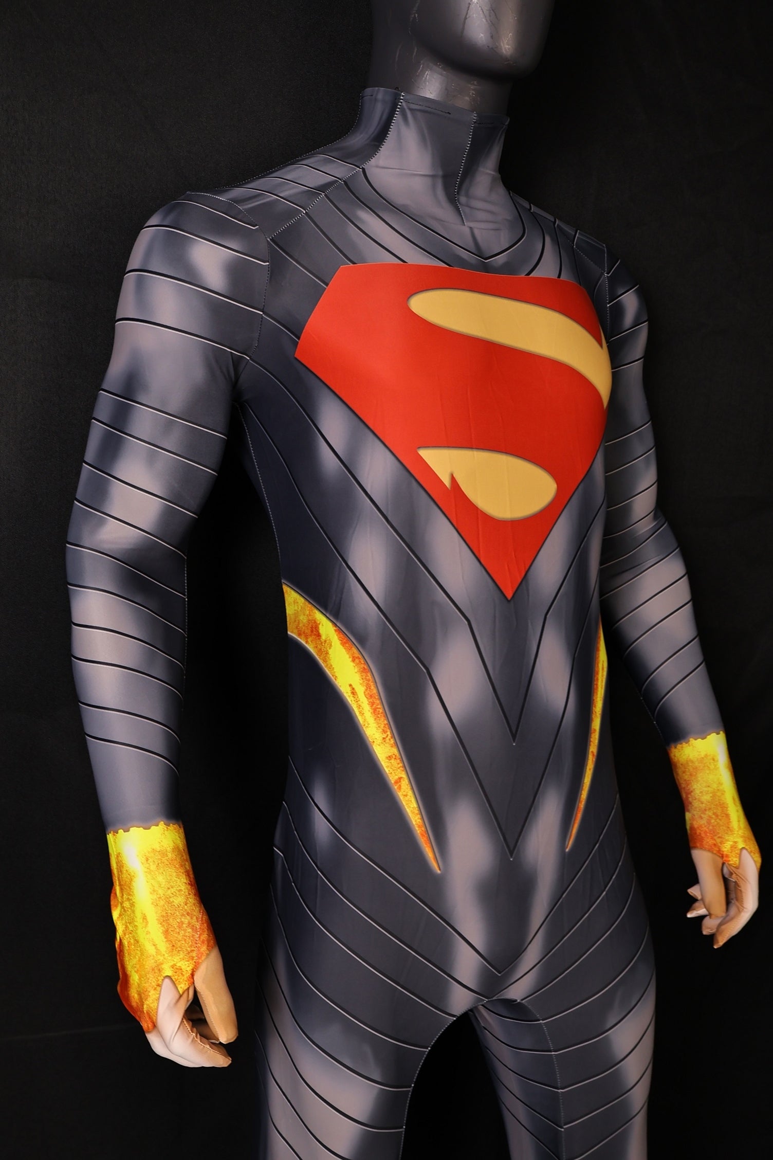Men Absolute Superman Bold S Shield Charcoal Gray Cosplay Jumpsuit
