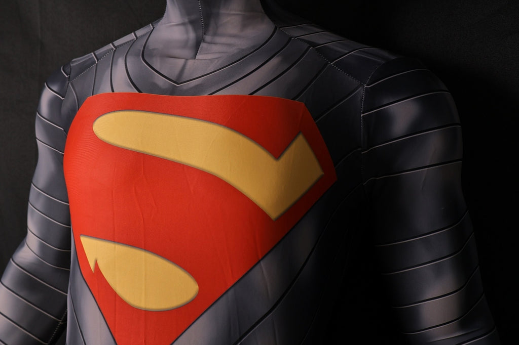Men Absolute Superman Bold S Shield Charcoal Gray Cosplay Jumpsuit