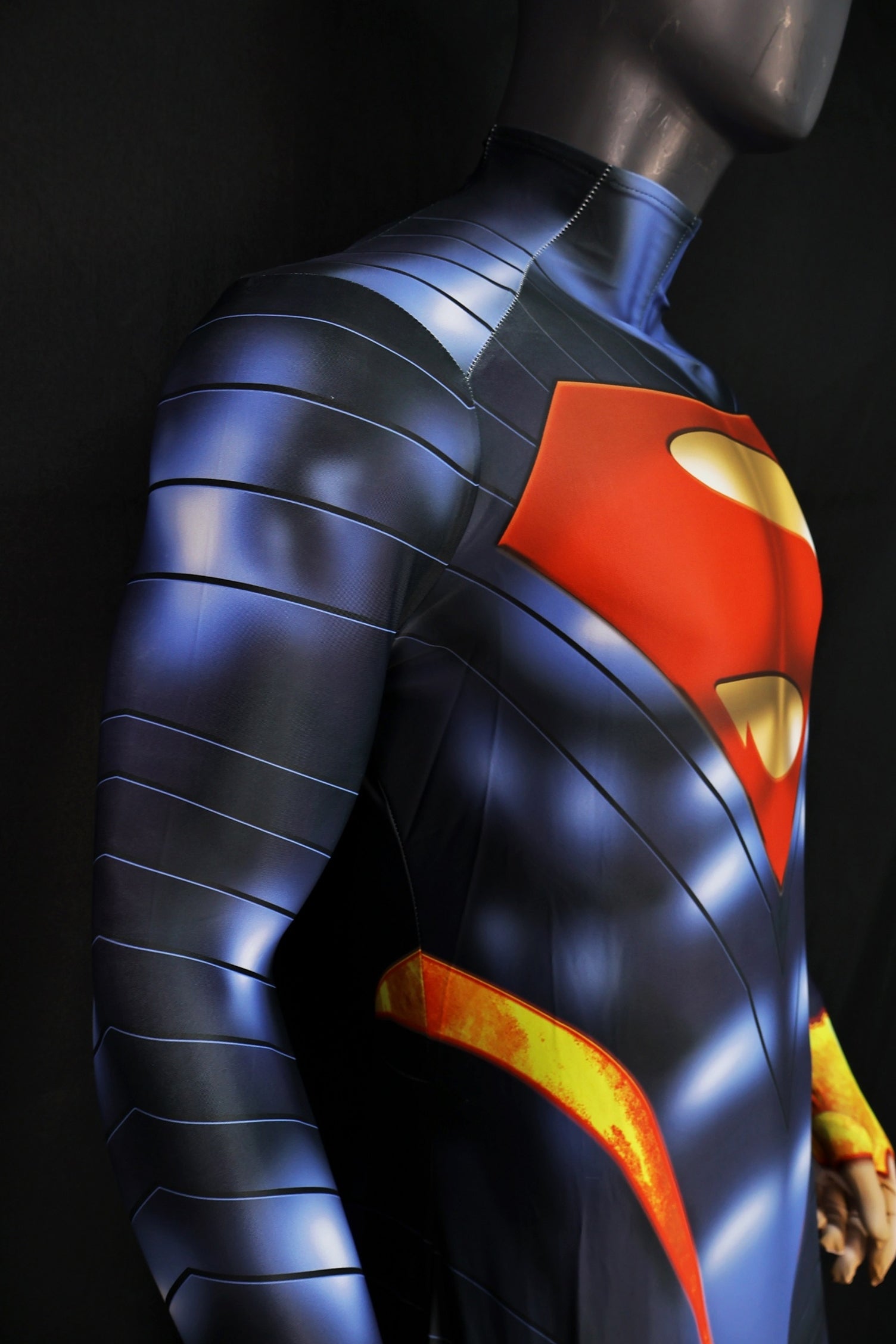 Absolute Superman Dark Blue Hero Costume Classic Emblem Male Bodysuit