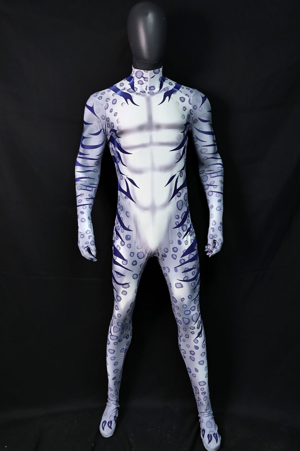 Custom Cosplay Commission Bodysuit for Snow Leopard Men - White Purple Outfit