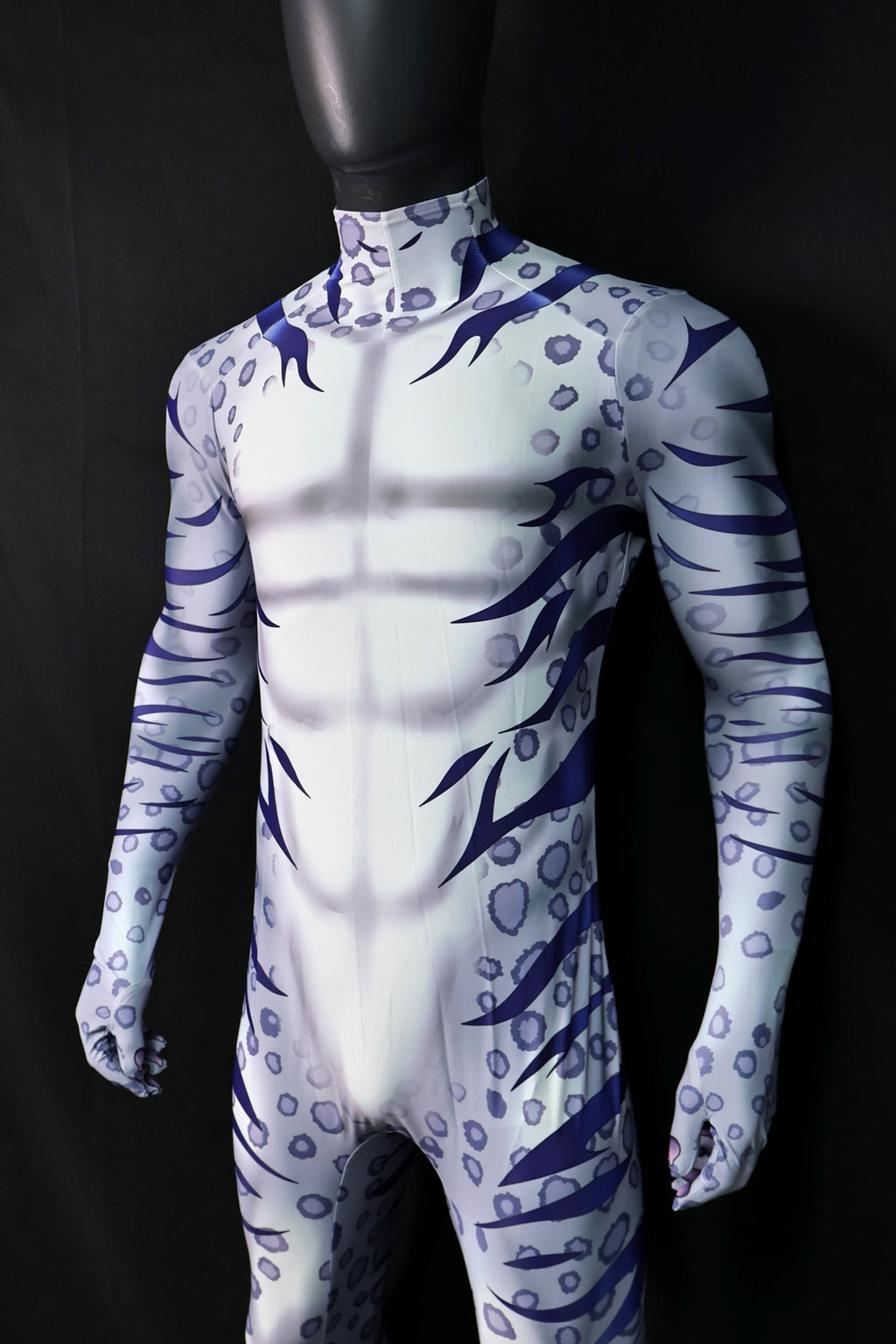 Custom Cosplay Commission Bodysuit for Snow Leopard Men - White Purple Outfit