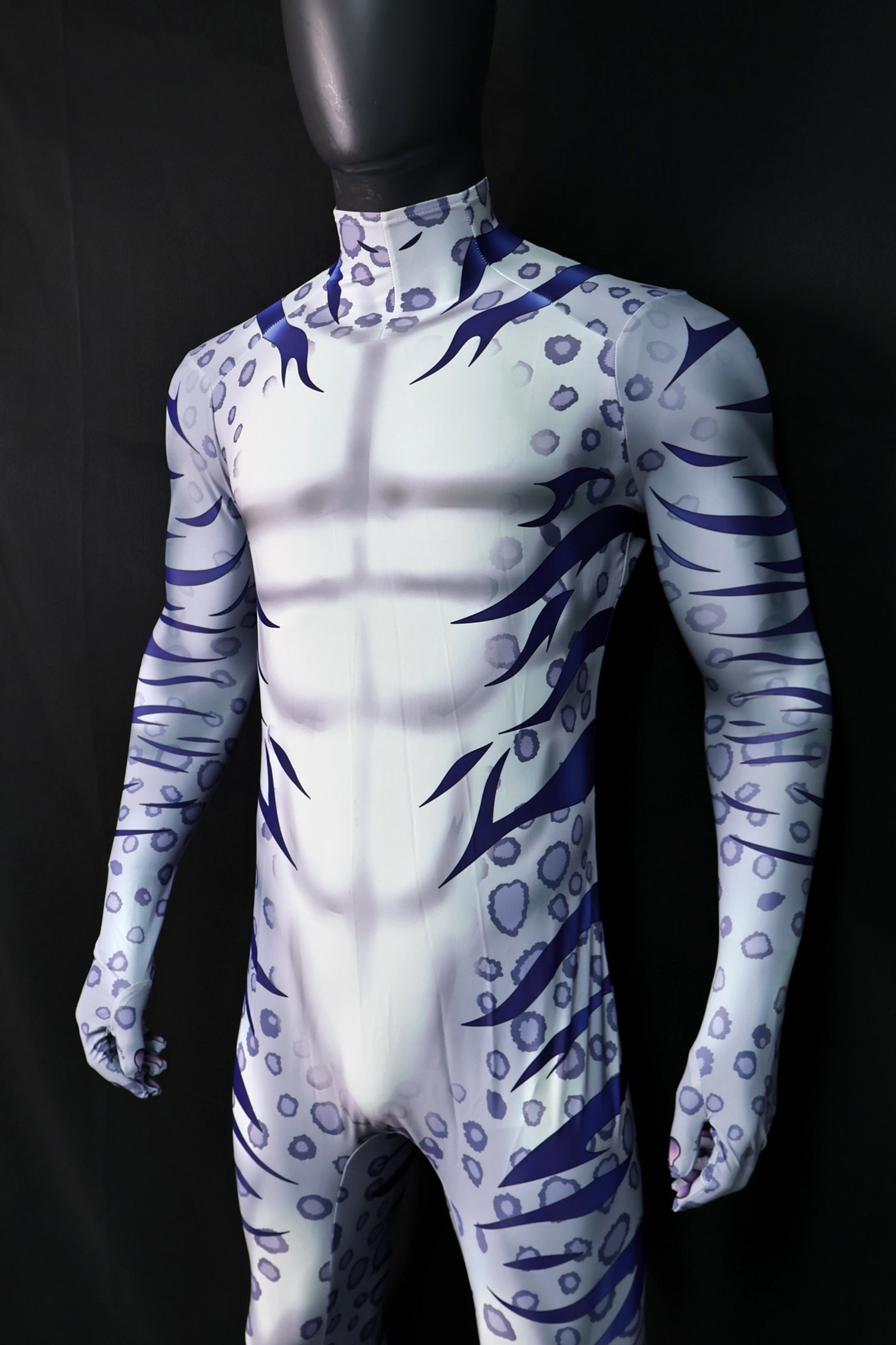 Custom Cosplay Commission Bodysuit for Snow Leopard Men - White Purple Outfit