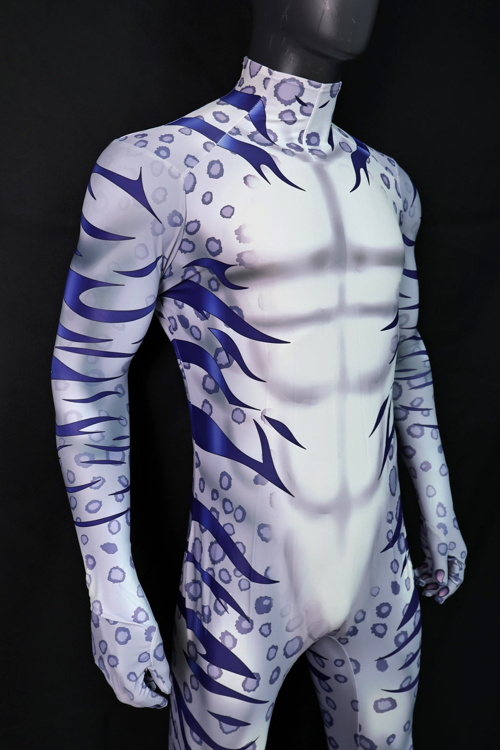 Custom Cosplay Commission Bodysuit for Snow Leopard Men - White Purple Outfit