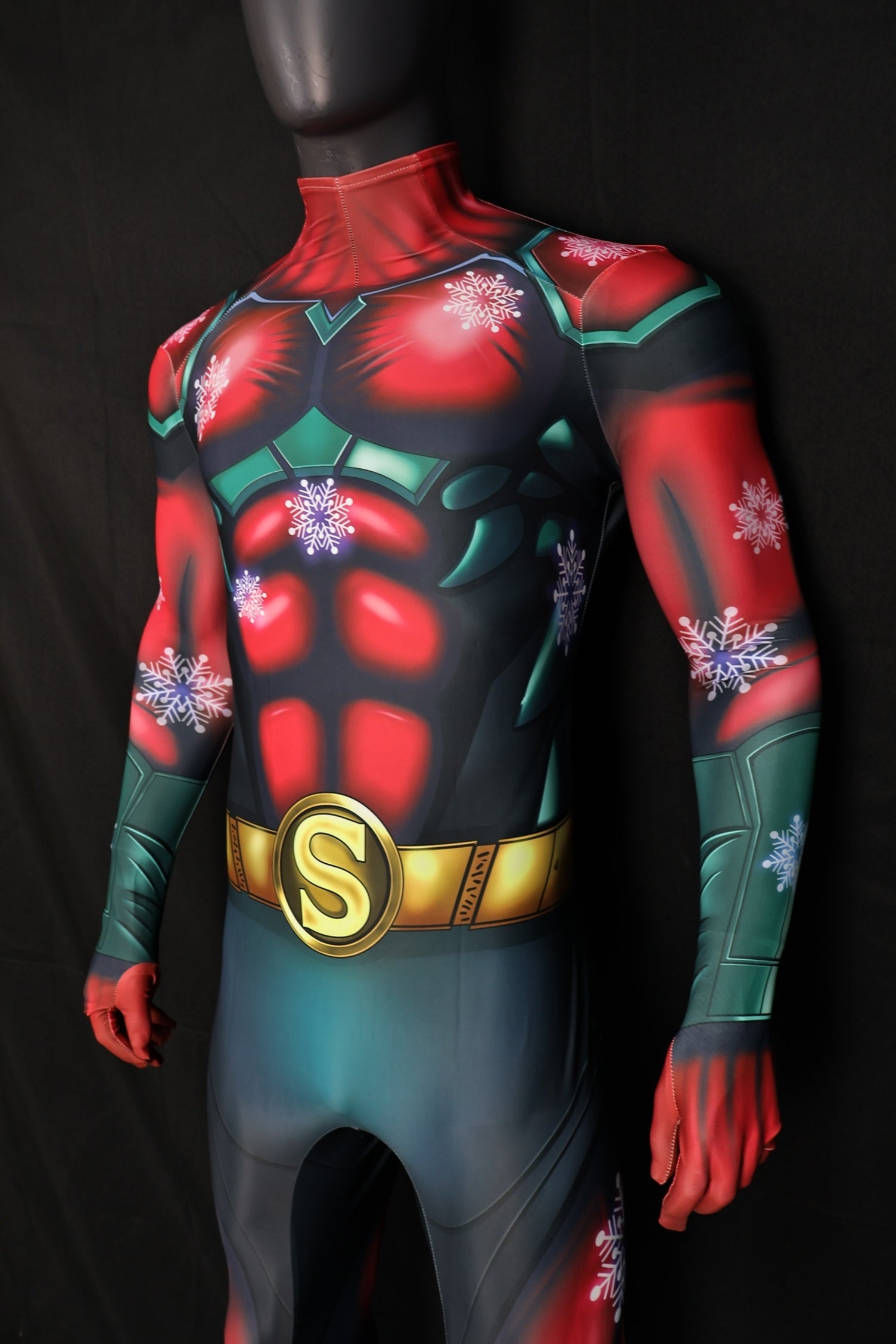 Custom Cosplay Commission Bodysuit for Snowflake Hero Men - Red Green Suit