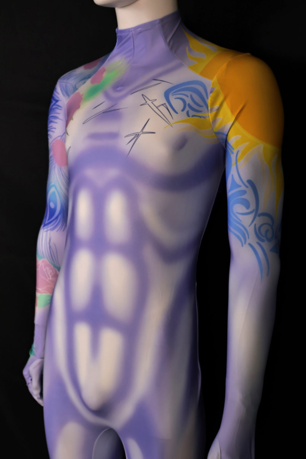 Personalized Cosplay Outfit Graffiti Muscle Suit Purple Men Custom