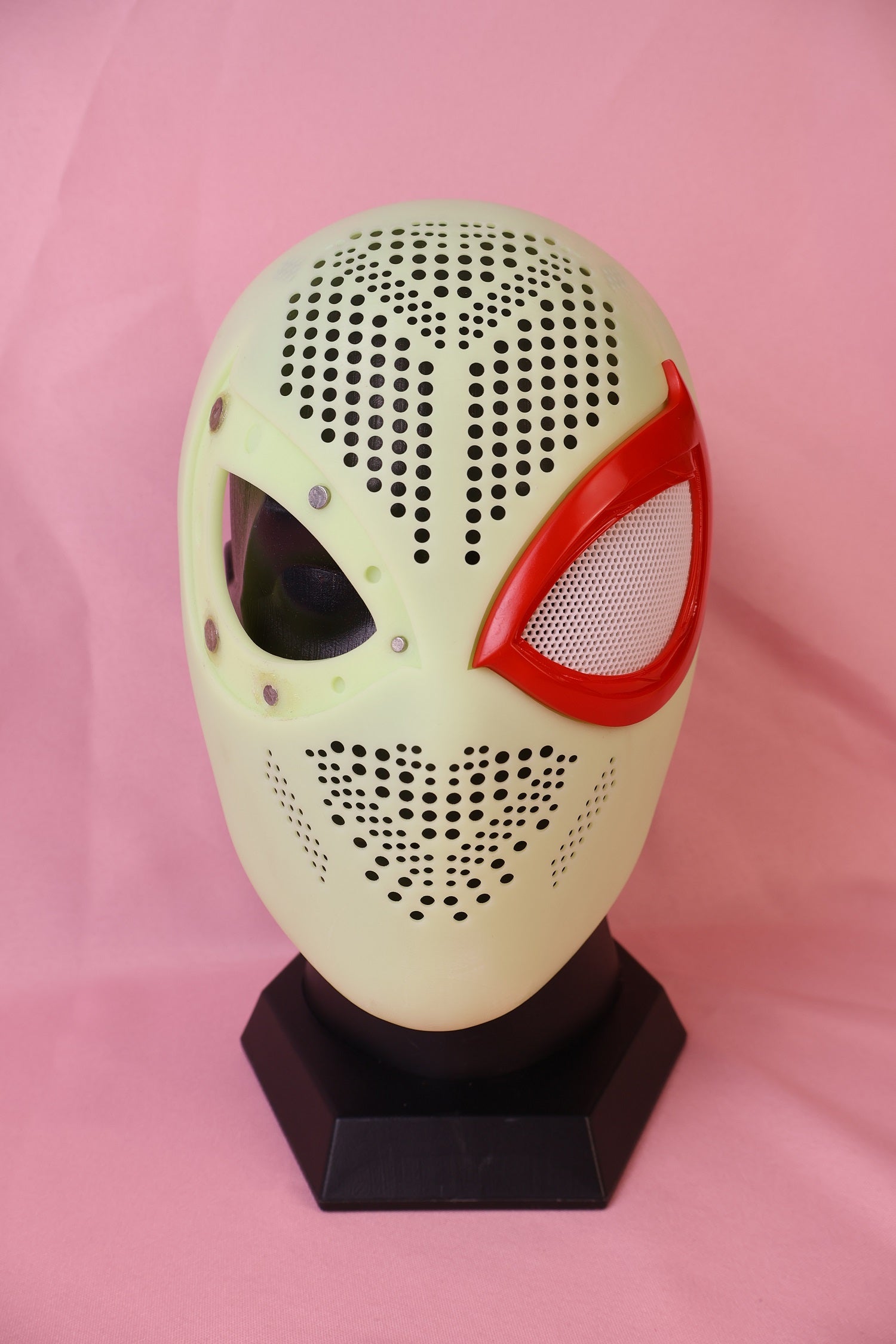 Vibrant Red Lens Spider Mask: PVC Faceshell, Custom Personalized Hood