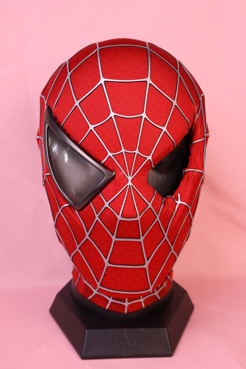 Personalized Red Hero Hood: 3D Raised Silver Web, Custom Faceshell Mask