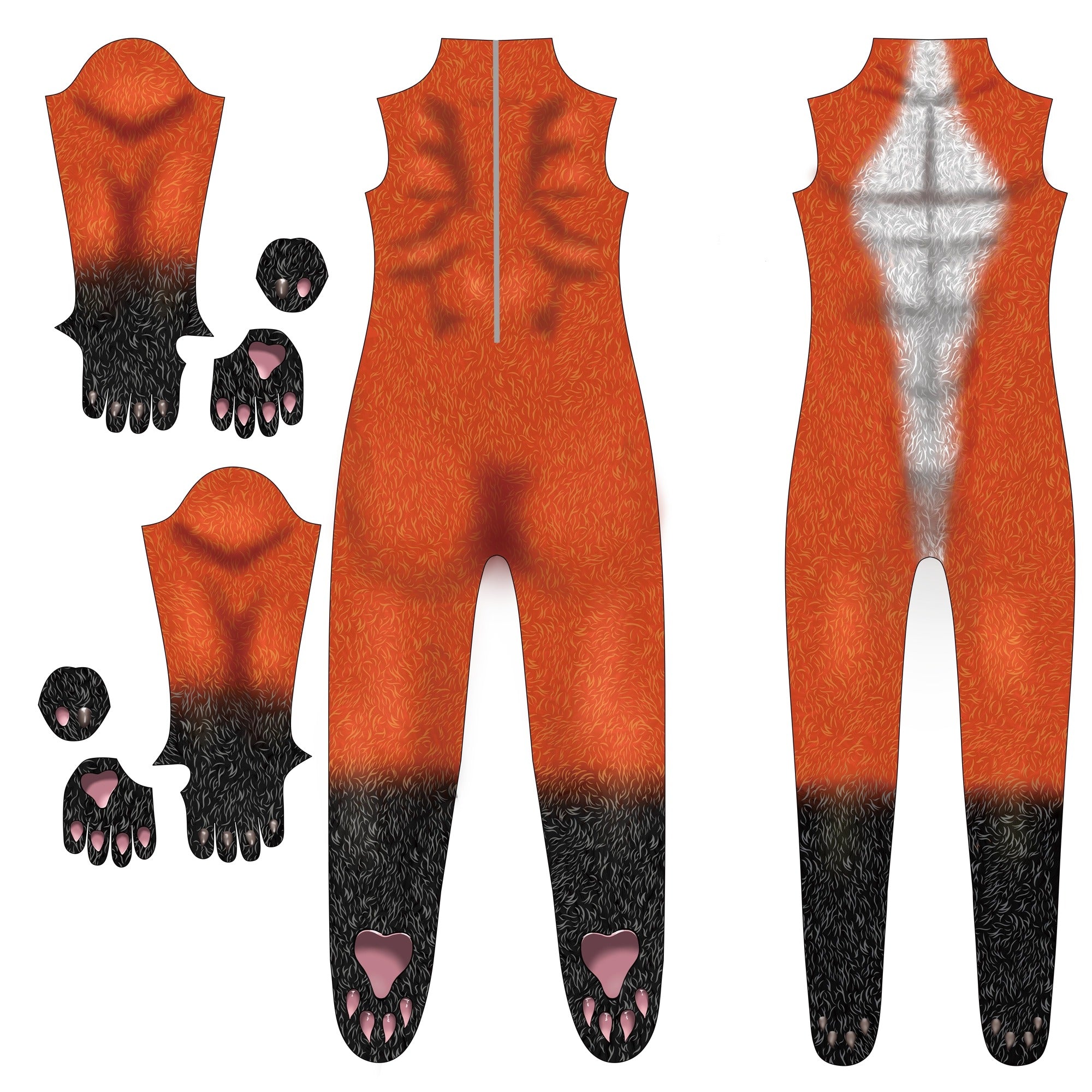 Fox Petsuit Orange White Fur Pattern Adult Kids Custom Bodysuit