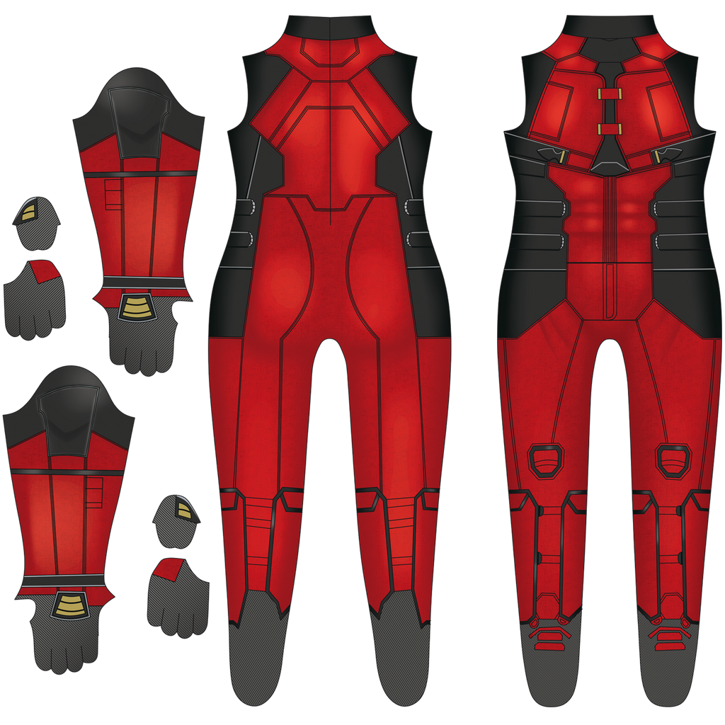 Red Mercenary Bodysuit Invisible Zipper Armor for Male Antihero Cosplay
