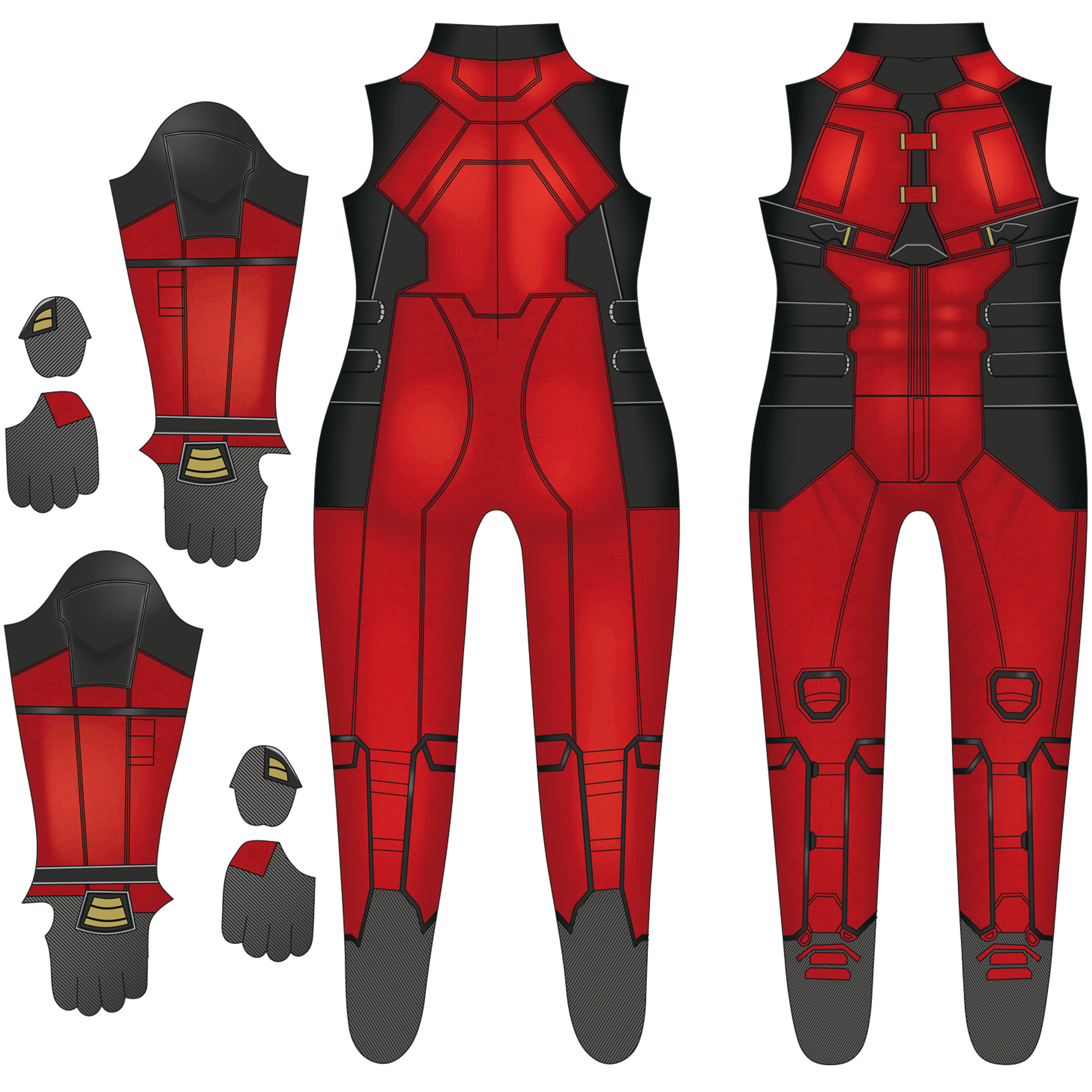 Red Mercenary Bodysuit Invisible Zipper Armor for Male Antihero Cosplay