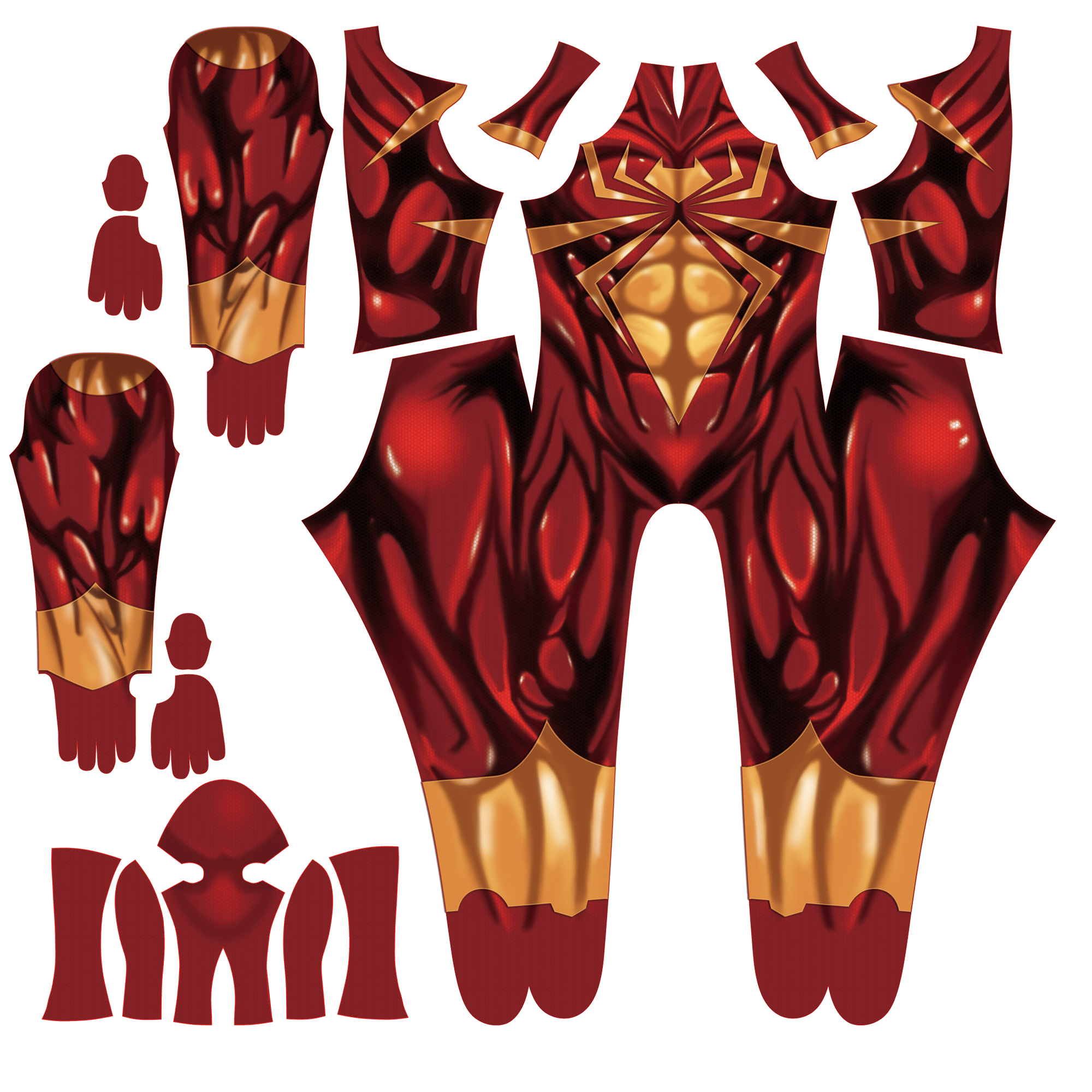Iron Spider Dark Red Spandex Bodysuit Giant Gold Spider Men Cosplay Uniform