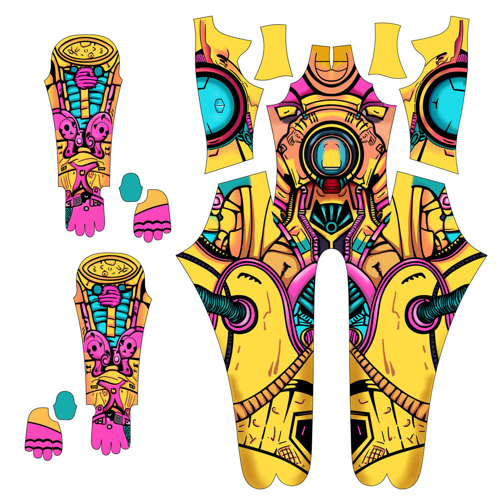 Custom Cosplay Commission Bodysuit for Retro Mecha Bot Men - Yellow Suit