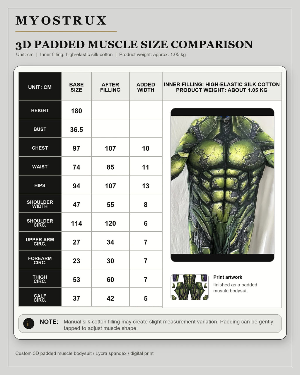 Professional Custom Design Muscle Suit - Your Image/Character to Life - 3D Padded Lycra Bodysuit
