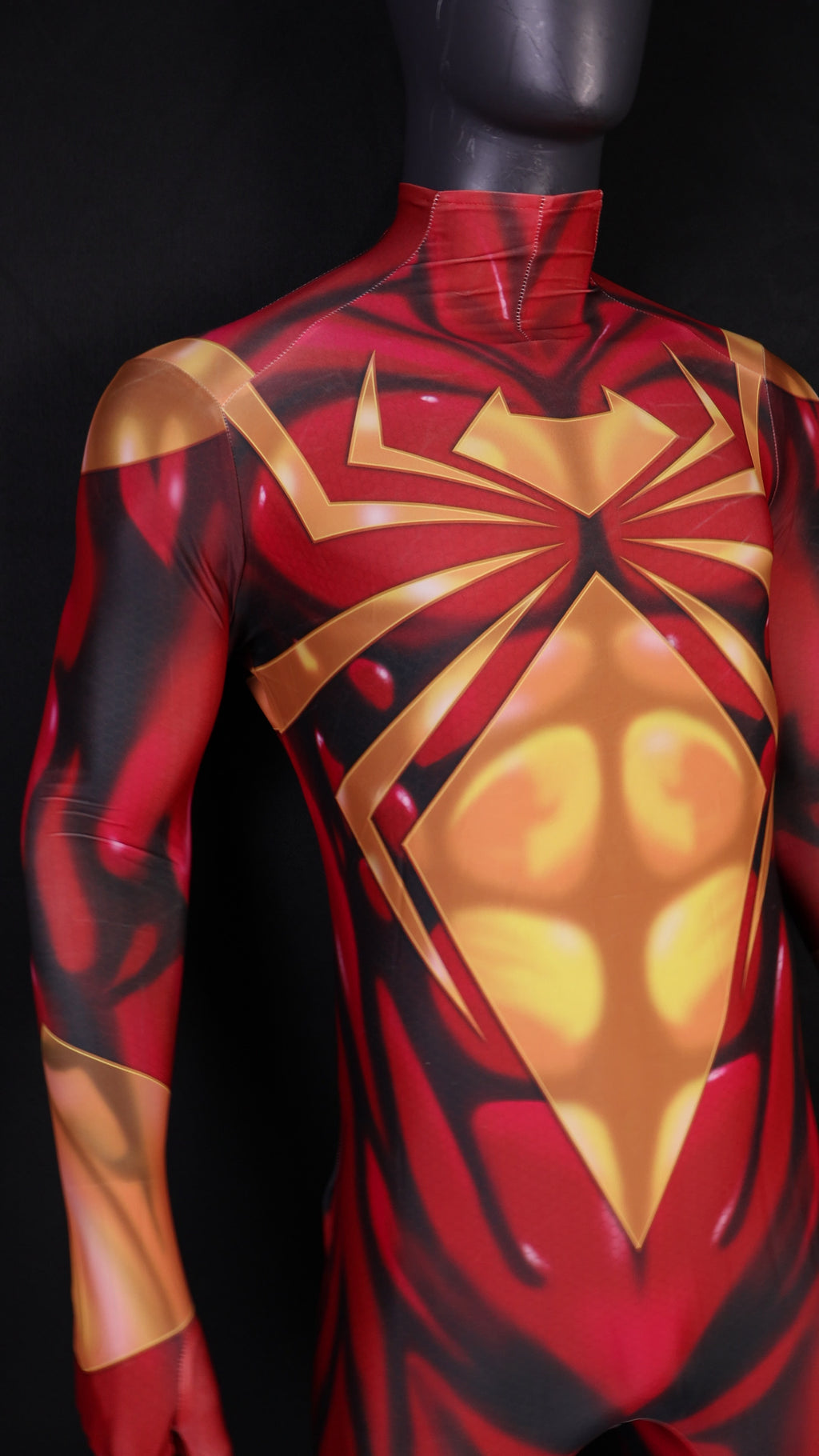 Iron Spider Dark Red Spandex Bodysuit Giant Gold Spider Men Cosplay Uniform