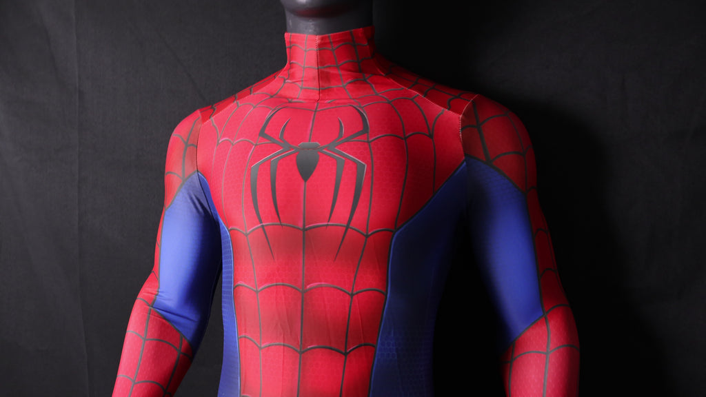 Men Spider-Man 4 New Red Blue Metallic Texture Cosplay Jumpsuit
