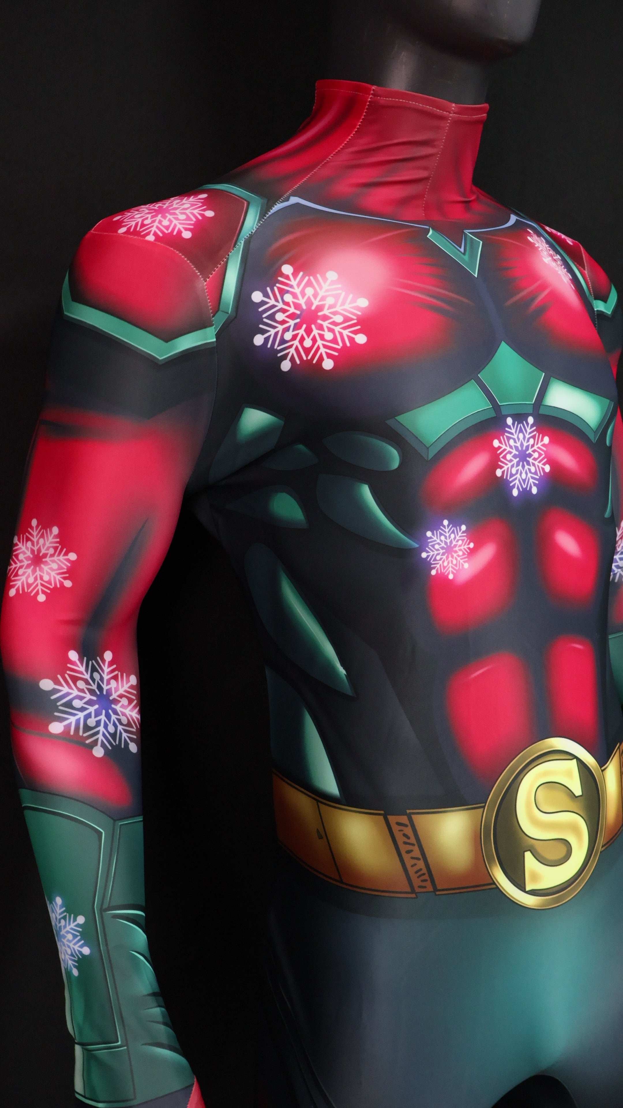 Custom Cosplay Commission Bodysuit for Snowflake Hero Men - Red Green Suit