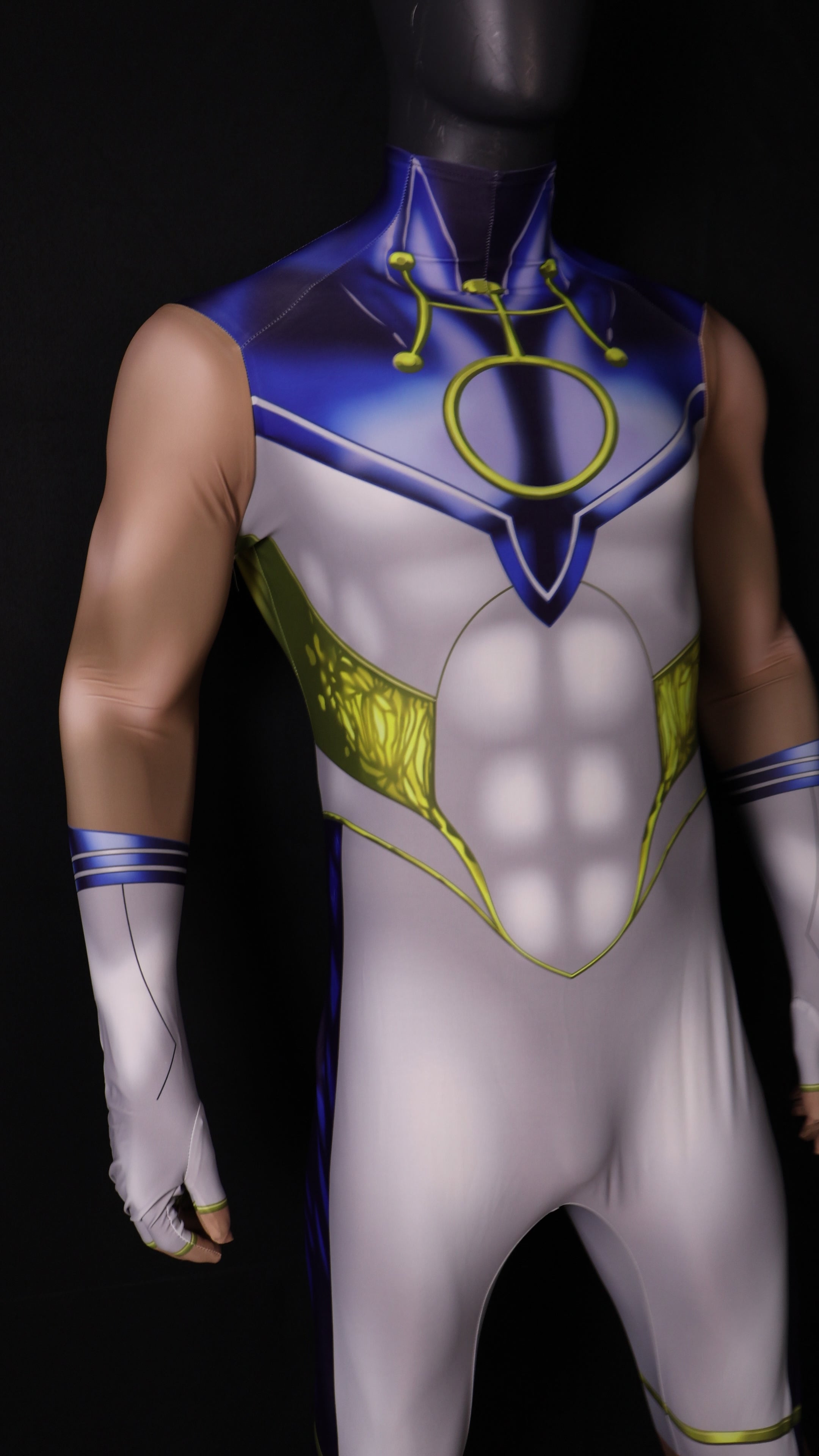 Men Sailor Moon White Navy Blue Muscular Texture Cosplay Jumpsuit
