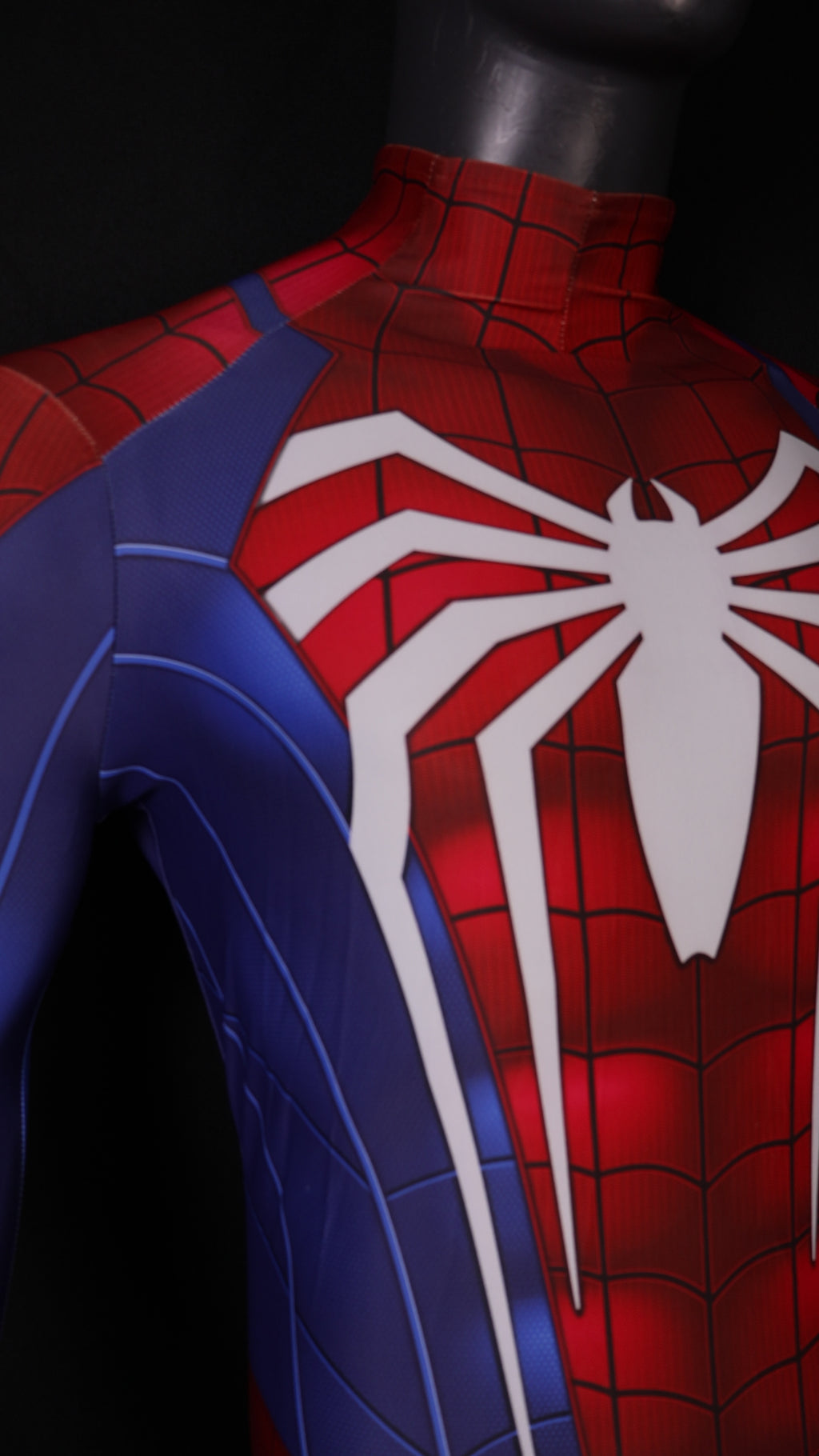 Men PS4 Spiderman Huge White Spider Royal Blue Cosplay Jumpsuit