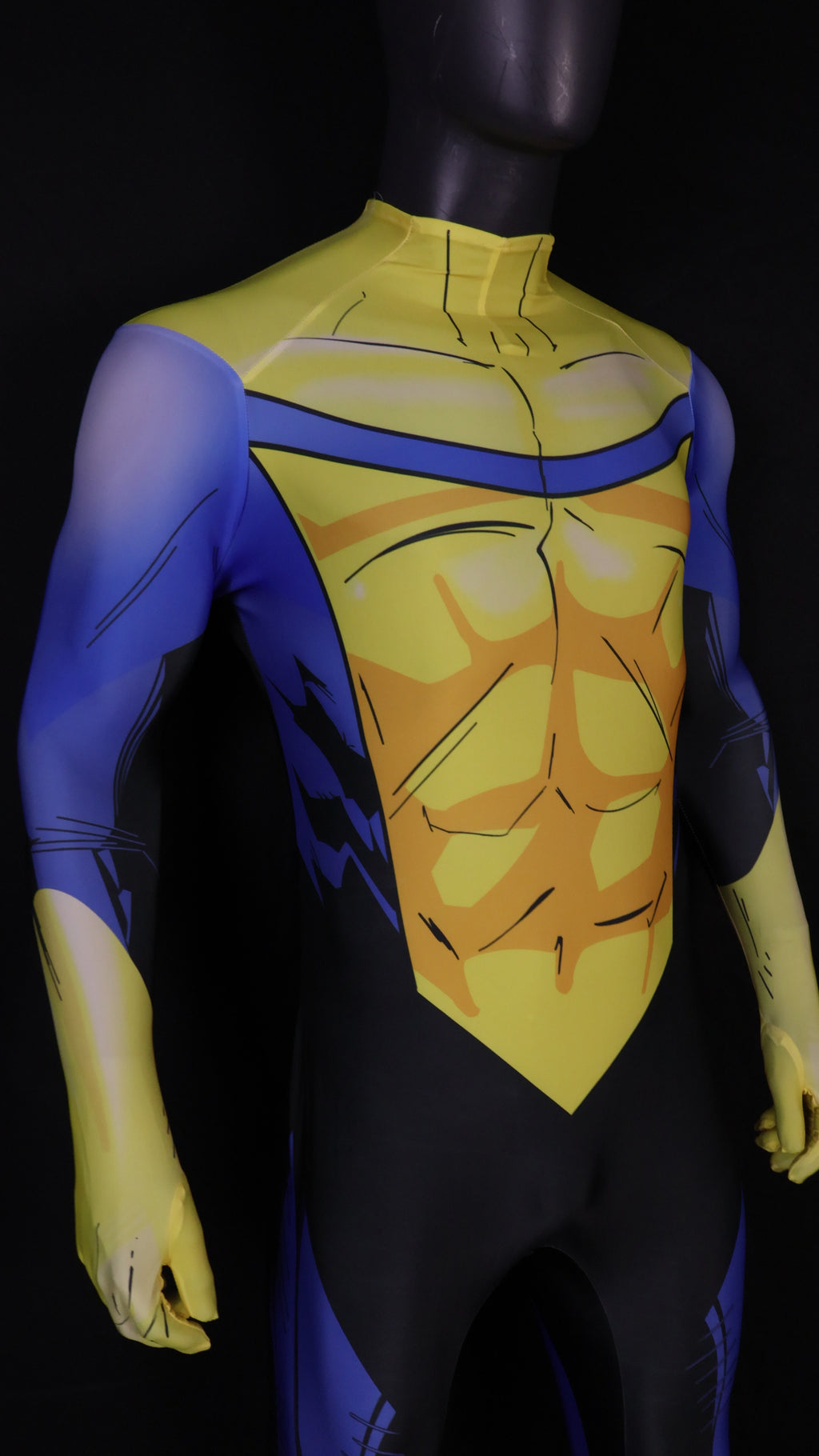 Invincible Yellow Blue Shaded Muscle Comic Hero Pattern Male Bodysuit
