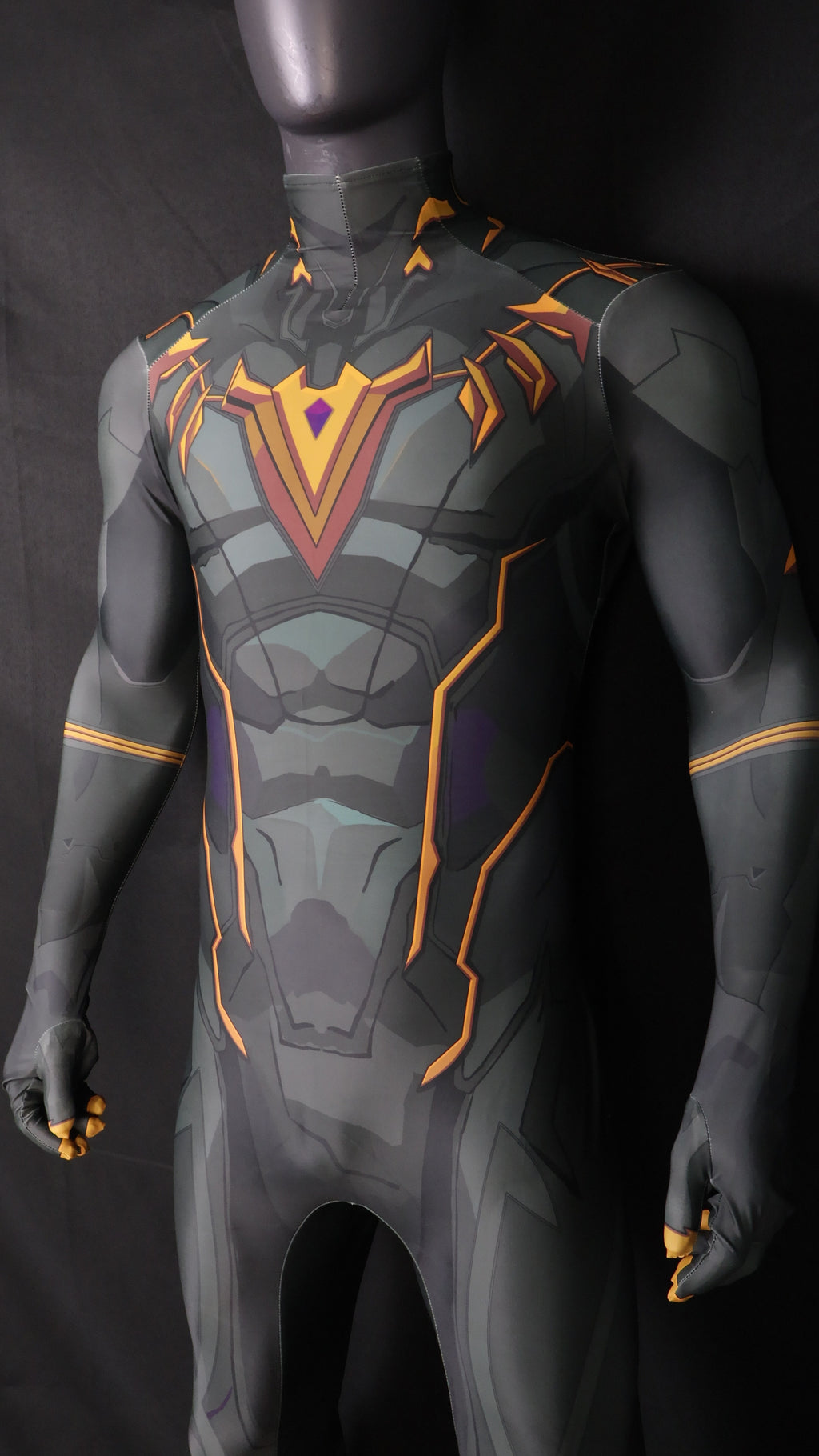 Men Holy Lord Dark Charcoal Orange Gold Armor Cosplay Jumpsuit