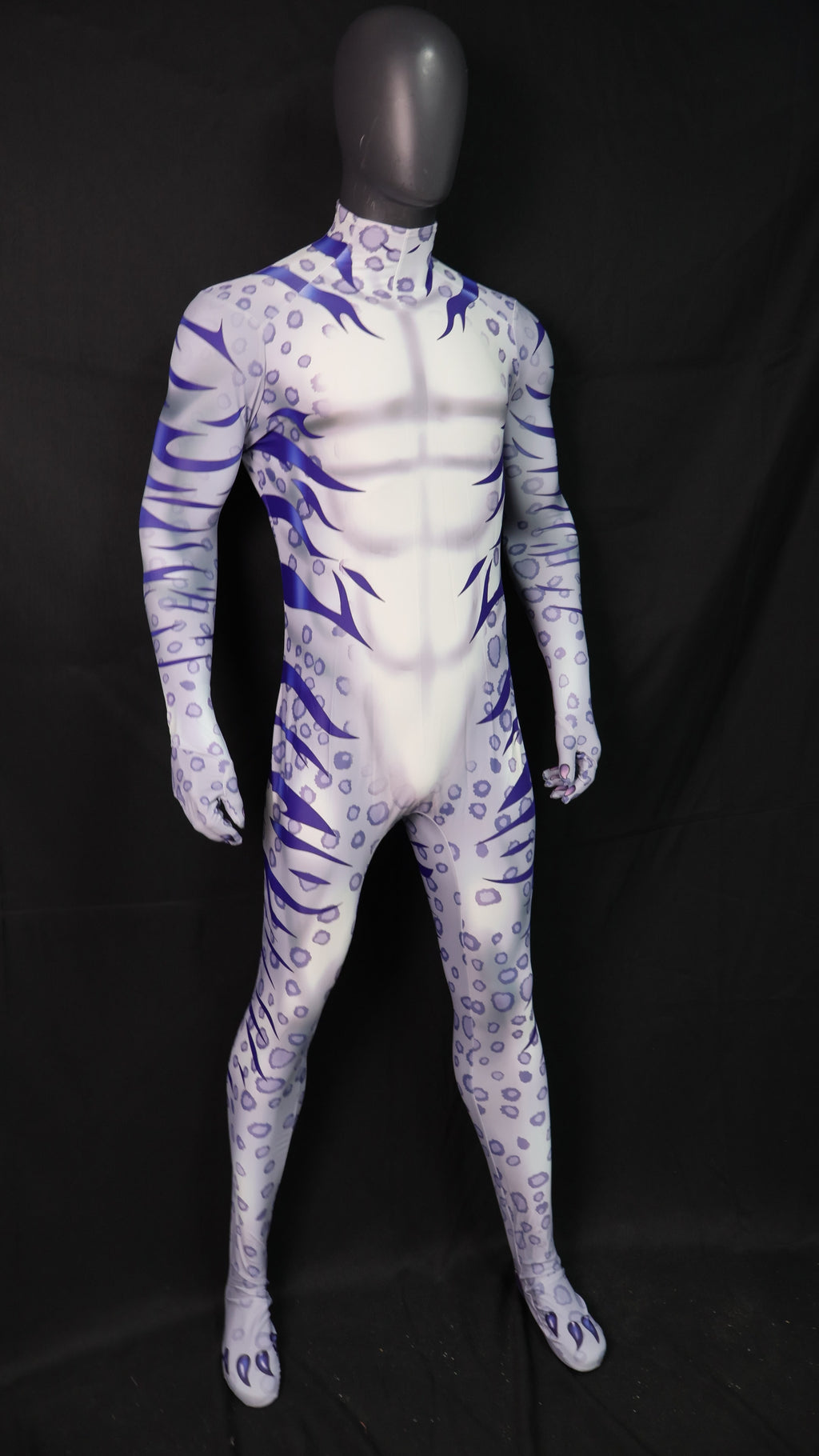 Custom Cosplay Commission Bodysuit for Snow Leopard Men - White Purple Outfit